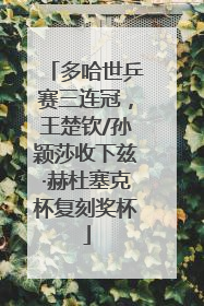 多哈世乒赛三连冠，王楚钦/孙颖莎收下兹·赫杜塞克杯复刻奖杯